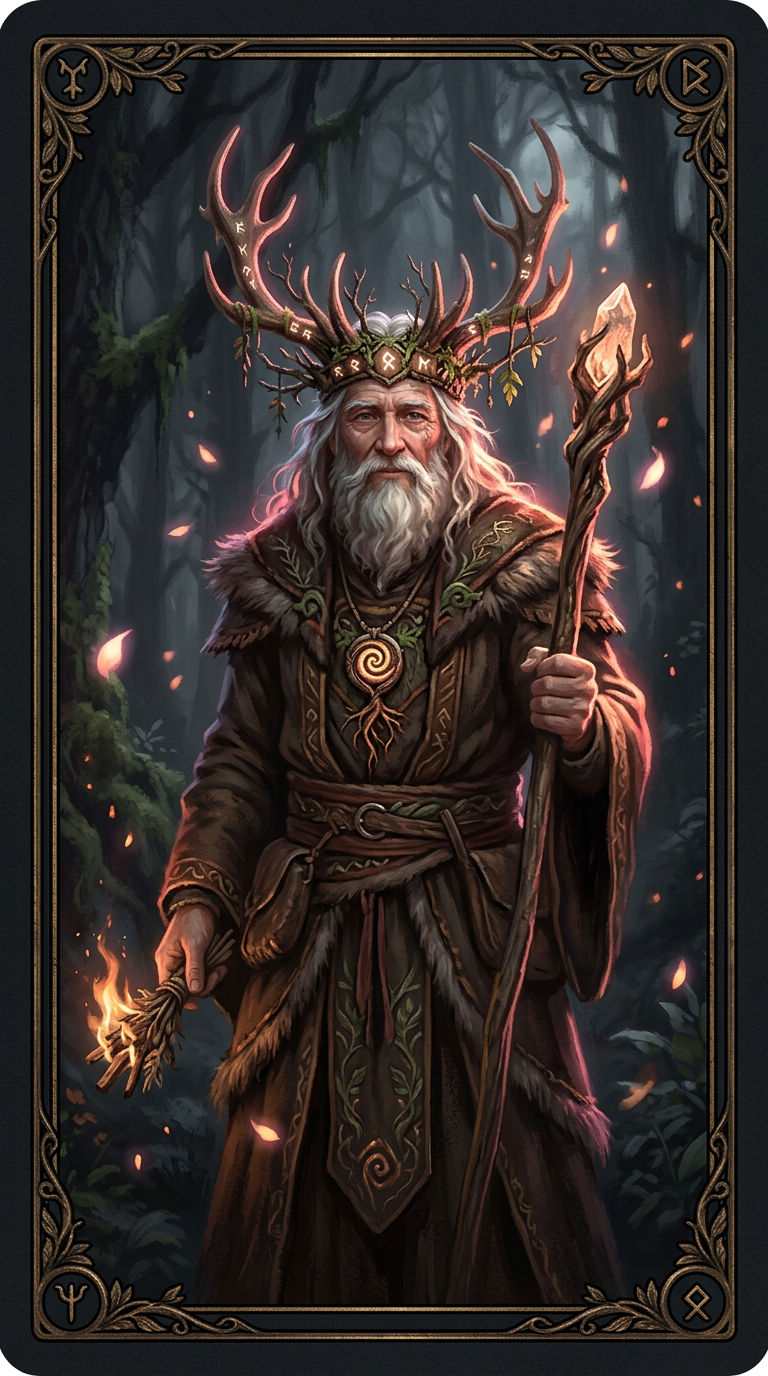 Sample illustrated card: Antlered Mystic