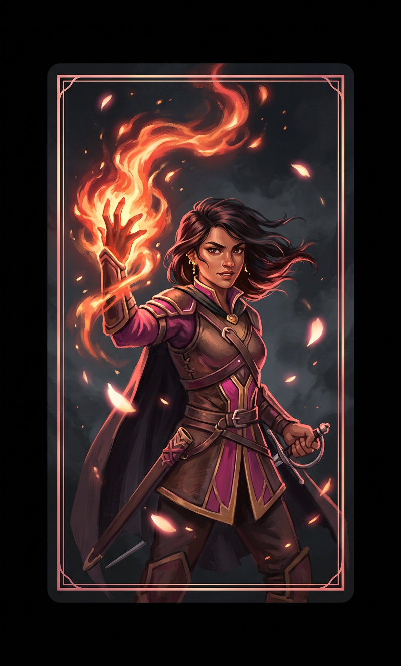 Sample illustrated card: Fire Duelist